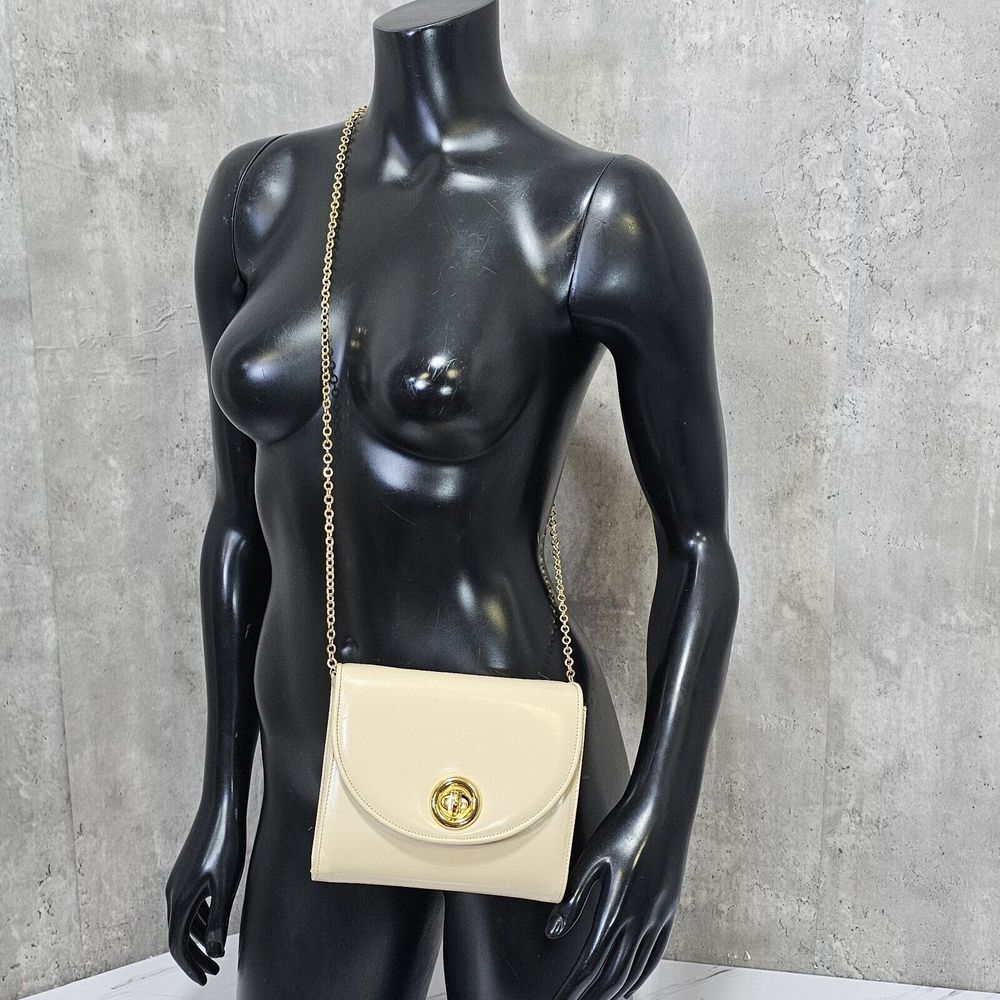 Vintage 60s Theodore Taupe Cream Mini Leather Crossbody Bag with Gold Hardware